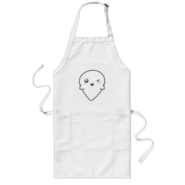 Kawaii Winking Ghost Apron Långt Förkläde (Framsidan)
