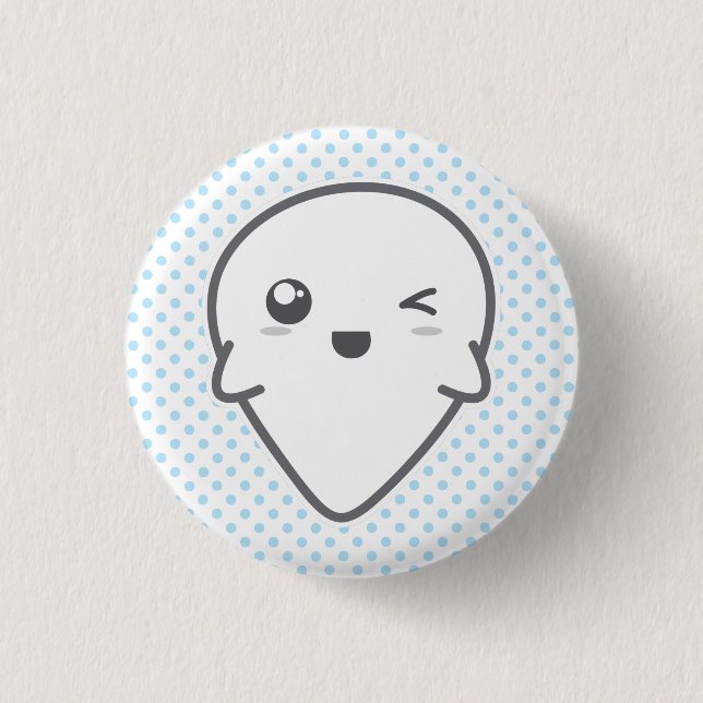 Kawaii Winking Ghost Button Knapp (Framsida)