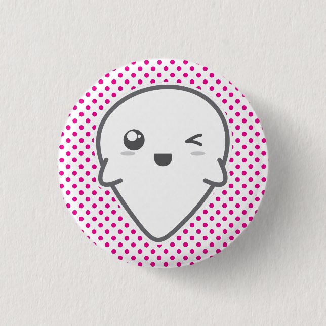 Kawaii Winking Ghost Button Knapp (Framsida)