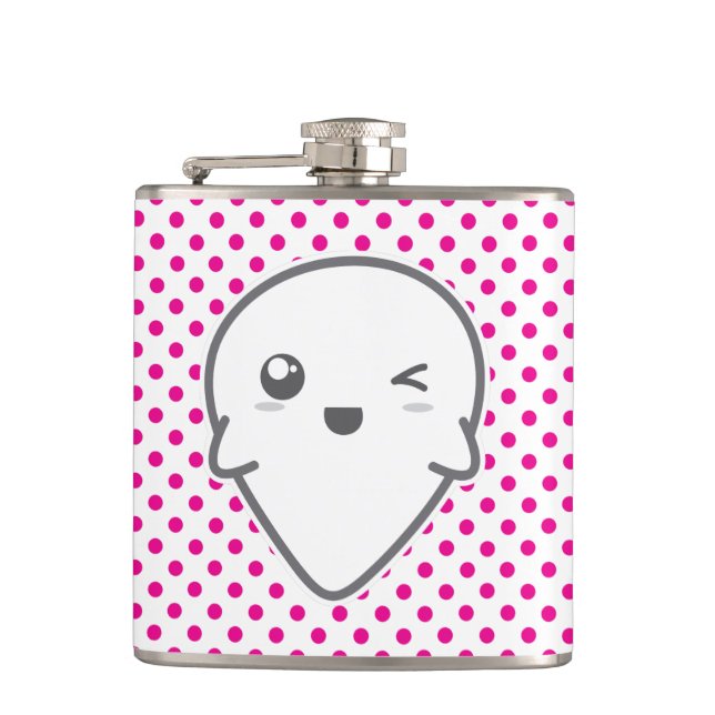 Kawaii Winking Ghost Flask Fickplunta (Framsidan)