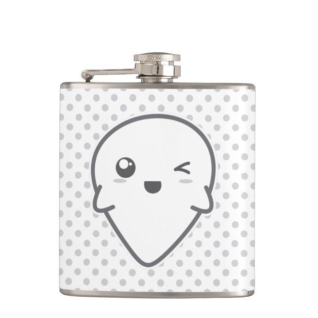 Kawaii Winking Ghost Flask Fickplunta (Framsidan)