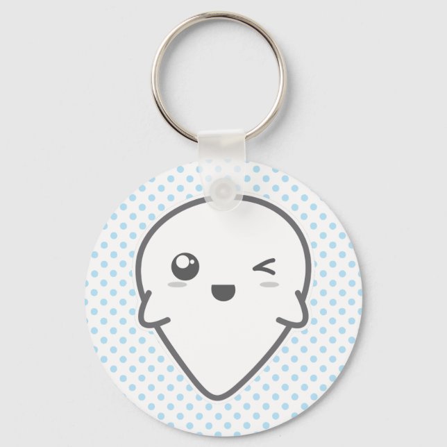 Kawaii Winking Ghost Keychain Nyckelring (Framsida)