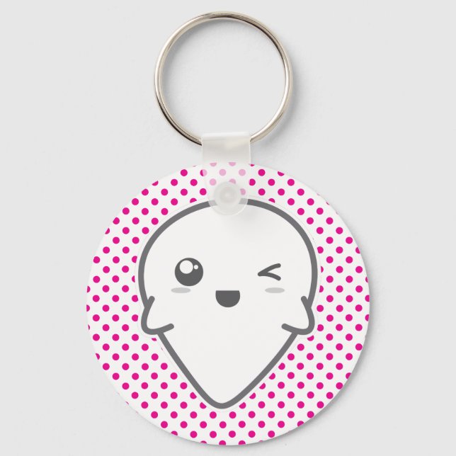 Kawaii Winking Ghost Keychain Nyckelring (Framsida)
