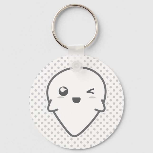 Kawaii Winking Ghost Keychain Nyckelring (Framsida)