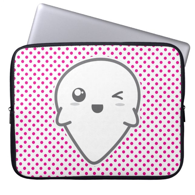 Kawaii Winking Ghost Laptop sleeve (Framsidan)