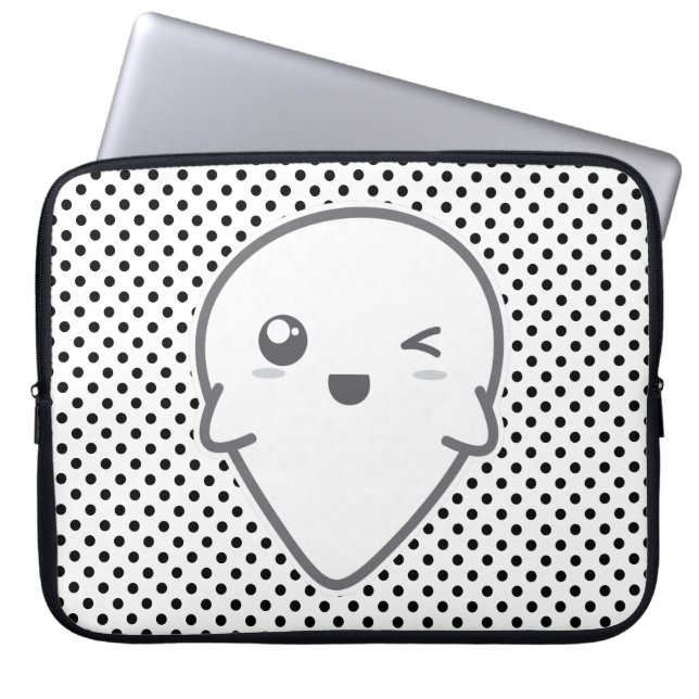 Kawaii Winking Ghost Laptop sleeve (Framsidan)