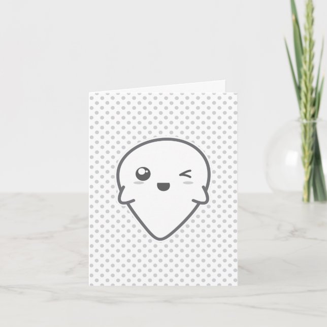 Kawaii Winking Ghost Note Card Helgkort (Framsida)