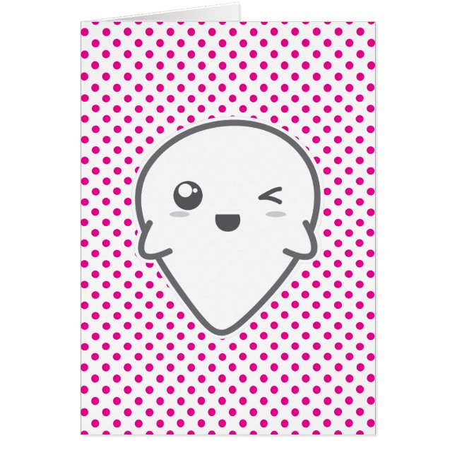 Kawaii Winking Ghost Note Card OBS Kort (Framsidan)