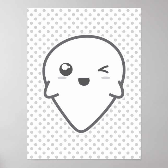 Kawaii Winking Ghost Poster Skriv ut (Framsidan)