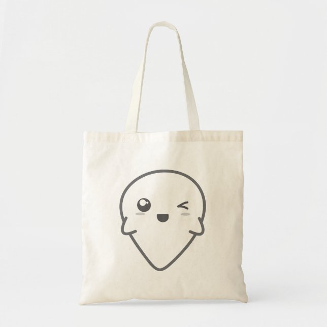 Kawaii Winking Ghost Tote Bag Tygkasse (Framsidan)