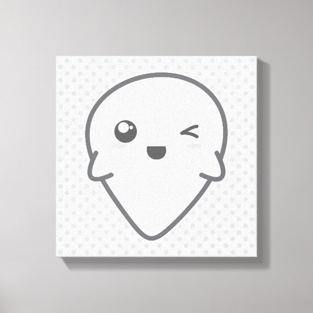 Kawaii Winking Ghost Wrapped Canvas (Framsida)