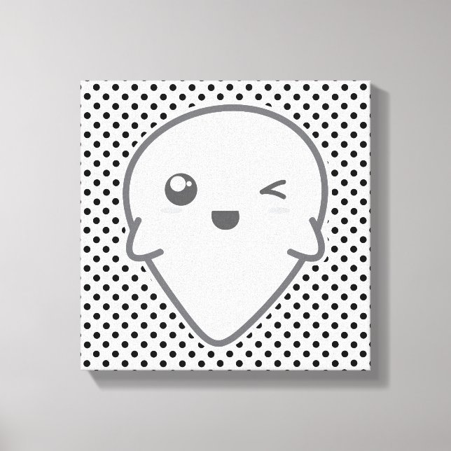 Kawaii Winking Ghost Wrapped Canvas (Framsida)