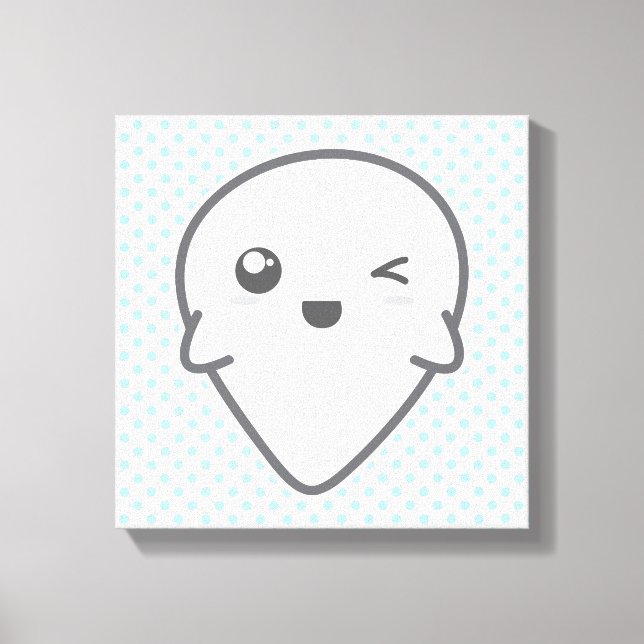 Kawaii Winking Ghost Wrapped Canvas (Framsida)
