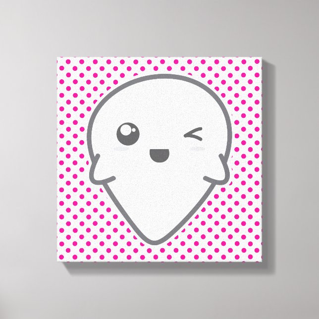 Kawaii Winking Ghost Wrapped Canvas (Framsida)