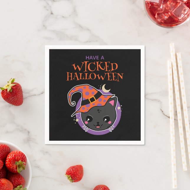 Kawaii Witch Cat Halloween Pappersservett (Insitu)