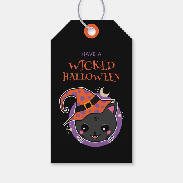 Kawaii Witch Cat Halloween Presentetikett (Framsidan)