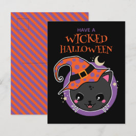 Kawaii Witch Cat Halloween Vykort
