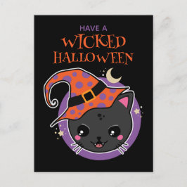 Kawaii Witch Cat Halloween Vykort