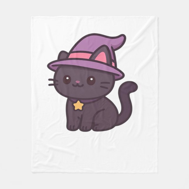 Kawaii Witch Cat in Lila Hat Classic T-Shirt Fleecefilt (Framsidan)