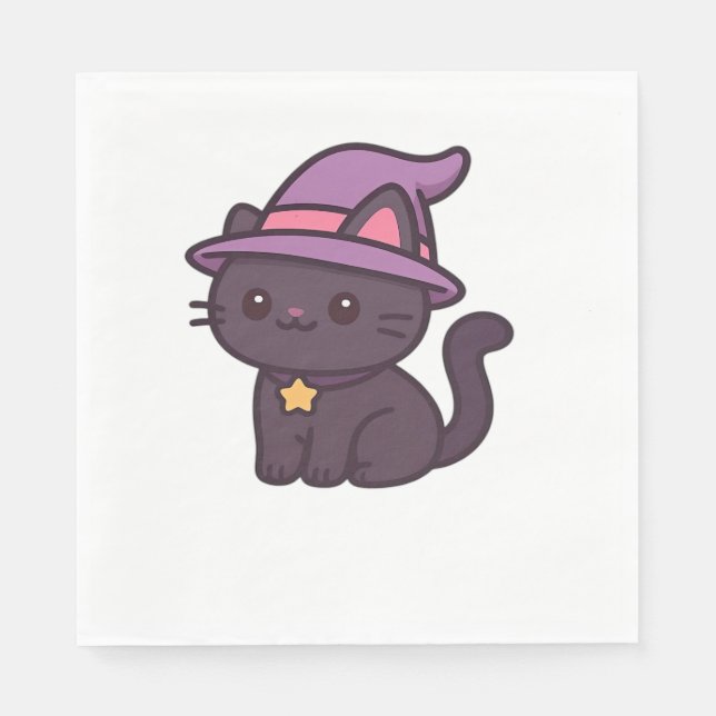 Kawaii Witch Cat in Lila Hat Classic T-Shirt Pappersservett (Framsidan)