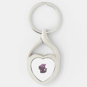 Kawaii Witch Cat in Lila Hat Classic T-Shirt Twisted Heart Silverfärgad Nyckelring