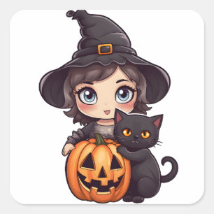 Kawaii Witch Girl Fyrkantigt Klistermärke