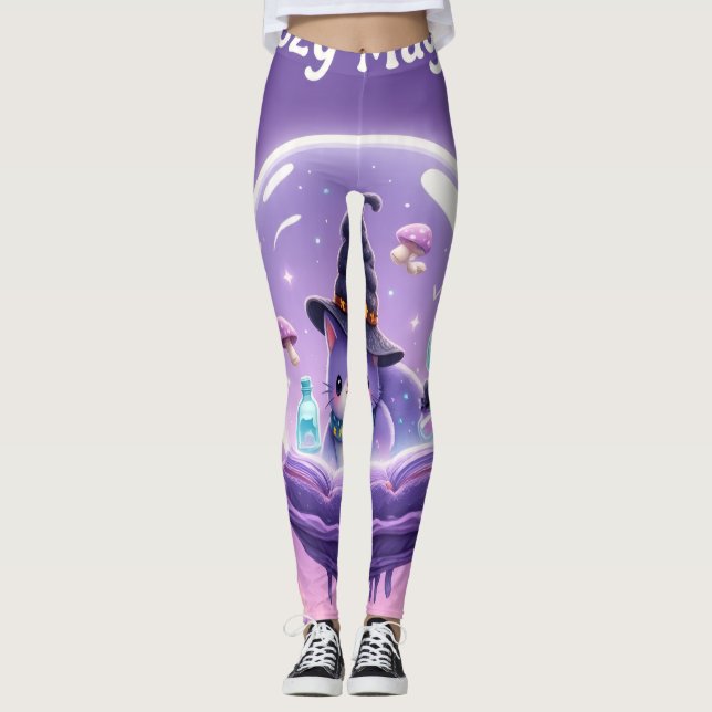 Kawaii Witch Snow Globe Leggings Purple (Framsida)