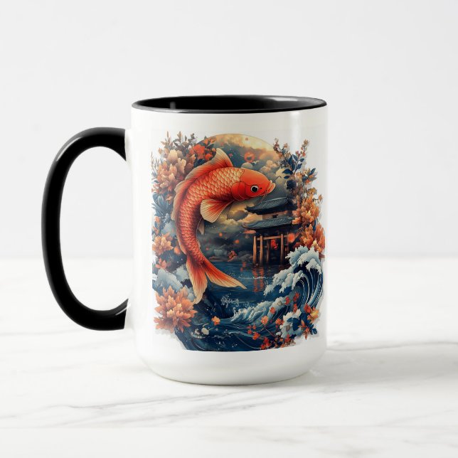 Kawaii Woodblock Carp Dragon Grind Mugg (Vänster)