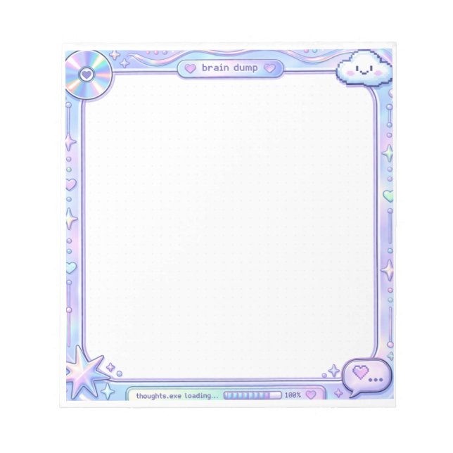 Kawaii Y2K Cyber Pastel Brain Dump Notepad Design Anteckningsblock (Framsida)