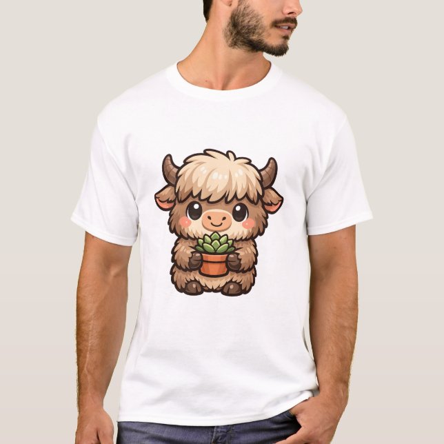 Kawaii Yak with Succulent T Shirt (Framsida)
