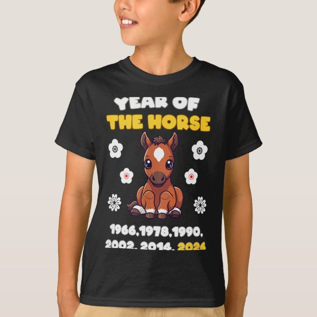Kawaii Year Of Horse Chinese Zodiac 2026 Animal  T Shirt (Framsida)