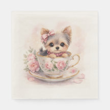 Kawaii Yorkie Tekopps Födelsedagsservetter