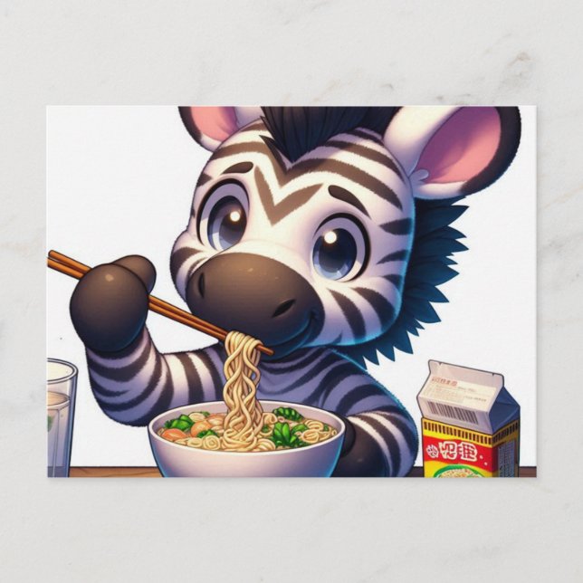 Kawaii Zebra Eating Ramen Vykort (Framsida)
