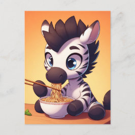 Kawaii Zebra Eating Ramen Vykort