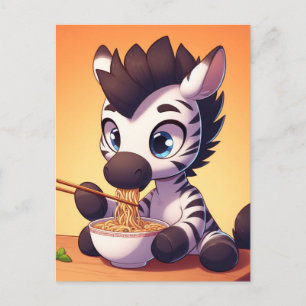 Kawaii Zebra Eating Ramen Vykort