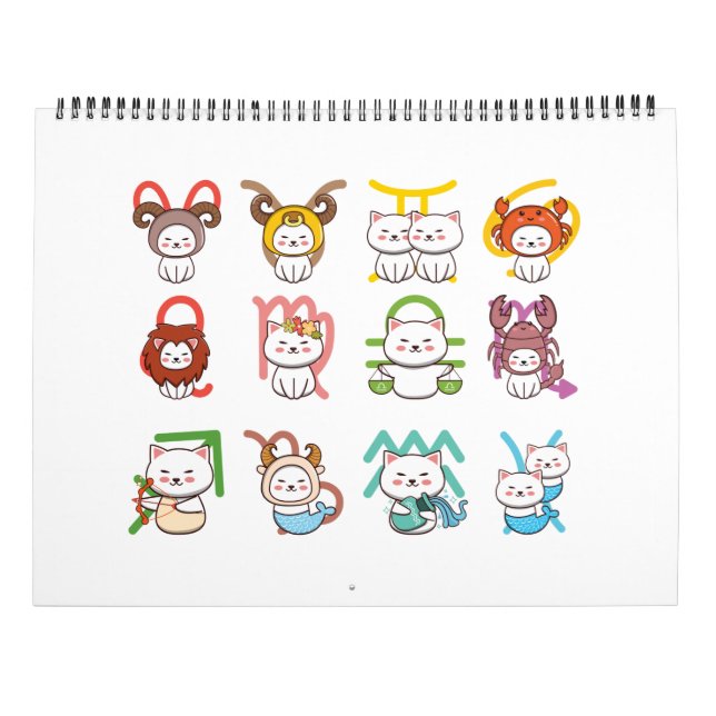 Kawaii Zodiac Cat Sign Kalender (Baksida)