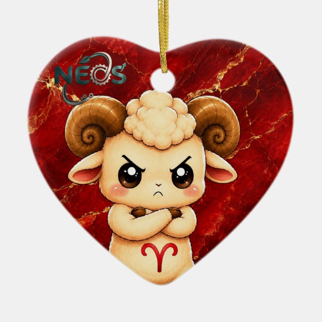 Kawaii Zodiac Neos Väduren Julgransprydnad Keramik (Framsidan)