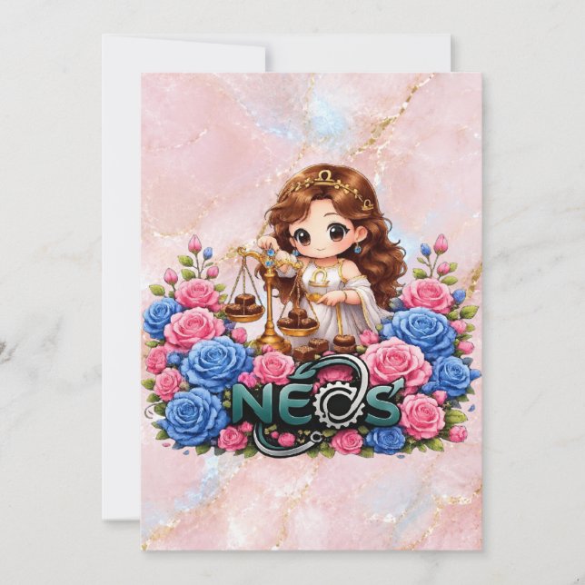 Kawaii Zodiac Neos Vågen Inbjudningar (Framsida)