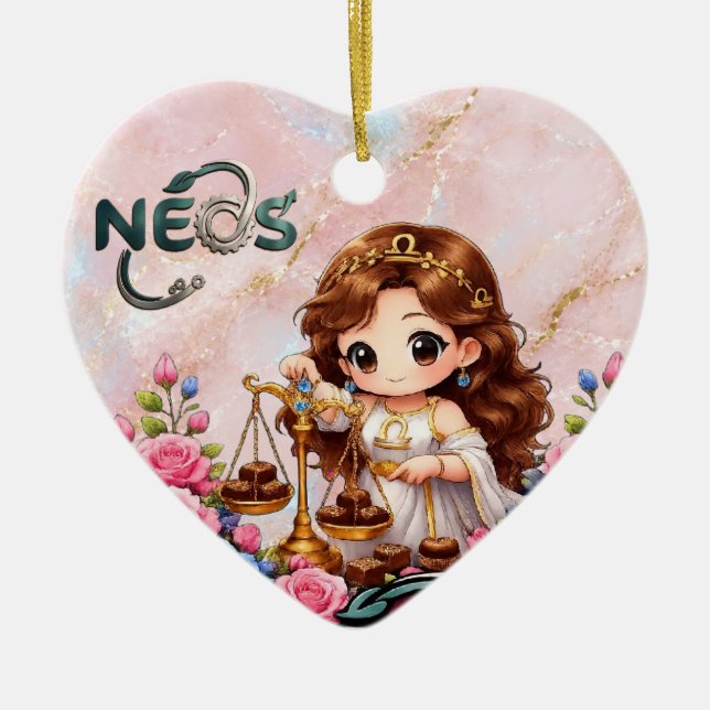 Kawaii Zodiac Neos Vågen Julgransprydnad Keramik (Framsidan)