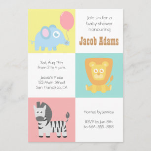 Kawaii Zoo Djur Tema Babykalasinbjudan Inbjudningar