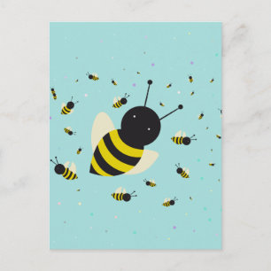 kawaiibiesvarm och polka dots pastellblått vykort