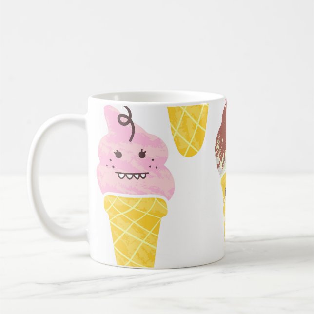 Kawaiis glass, söt, sömlös mönster. kaffemugg (Vänster)