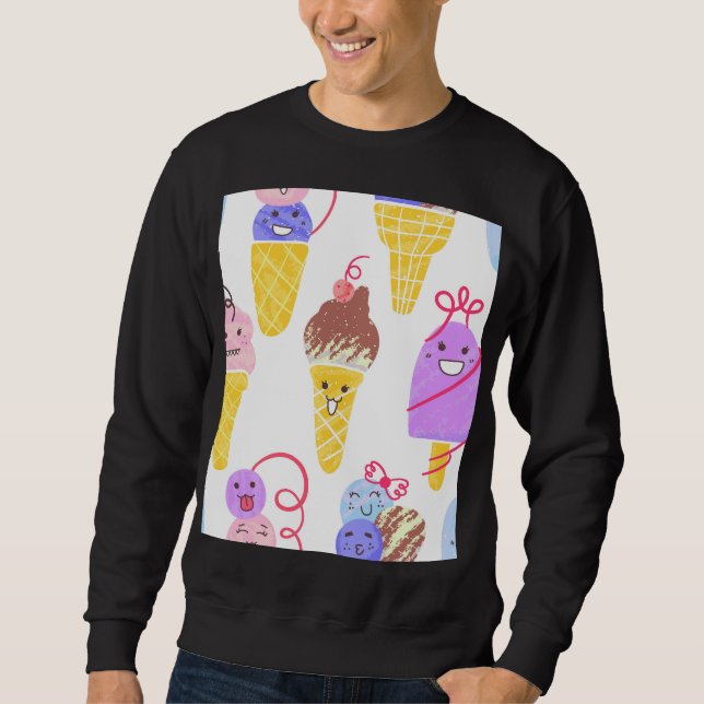 Kawaiis glass, söt, sömlös mönster. lång ärmad tröja (Framsida)
