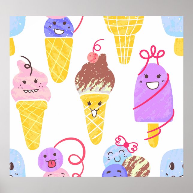 Kawaiis glass, söt, sömlös mönster. poster (Framsidan)