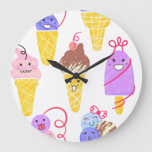 Kawaiis glass, söt, sömlös mönster. stor klocka