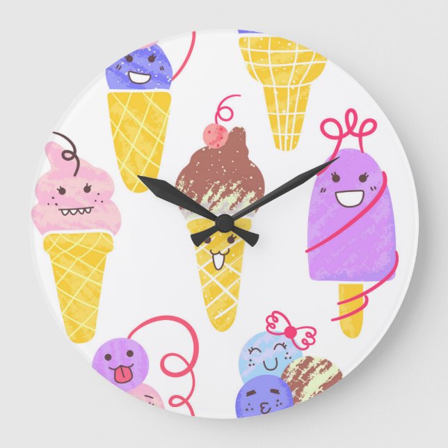 Kawaiis glass, söt, sömlös mönster. stor klocka (Framsida)
