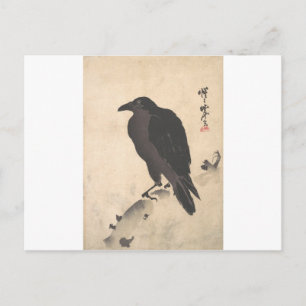 Kawanabe Kyosai Kråka Reston Wood Trunk Art Vykort