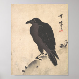Kawanabe Kyosai-Kråkan Resten på trätrunden Poster