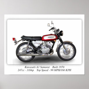Kawasaki A1 Samurai Motorcykel A3 Poster