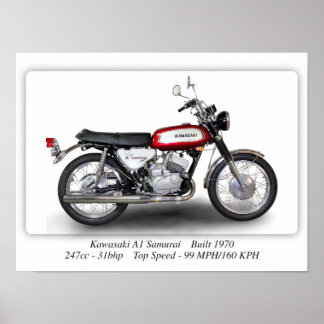 Kawasaki A1 Samurai Motorcykel A3 Poster